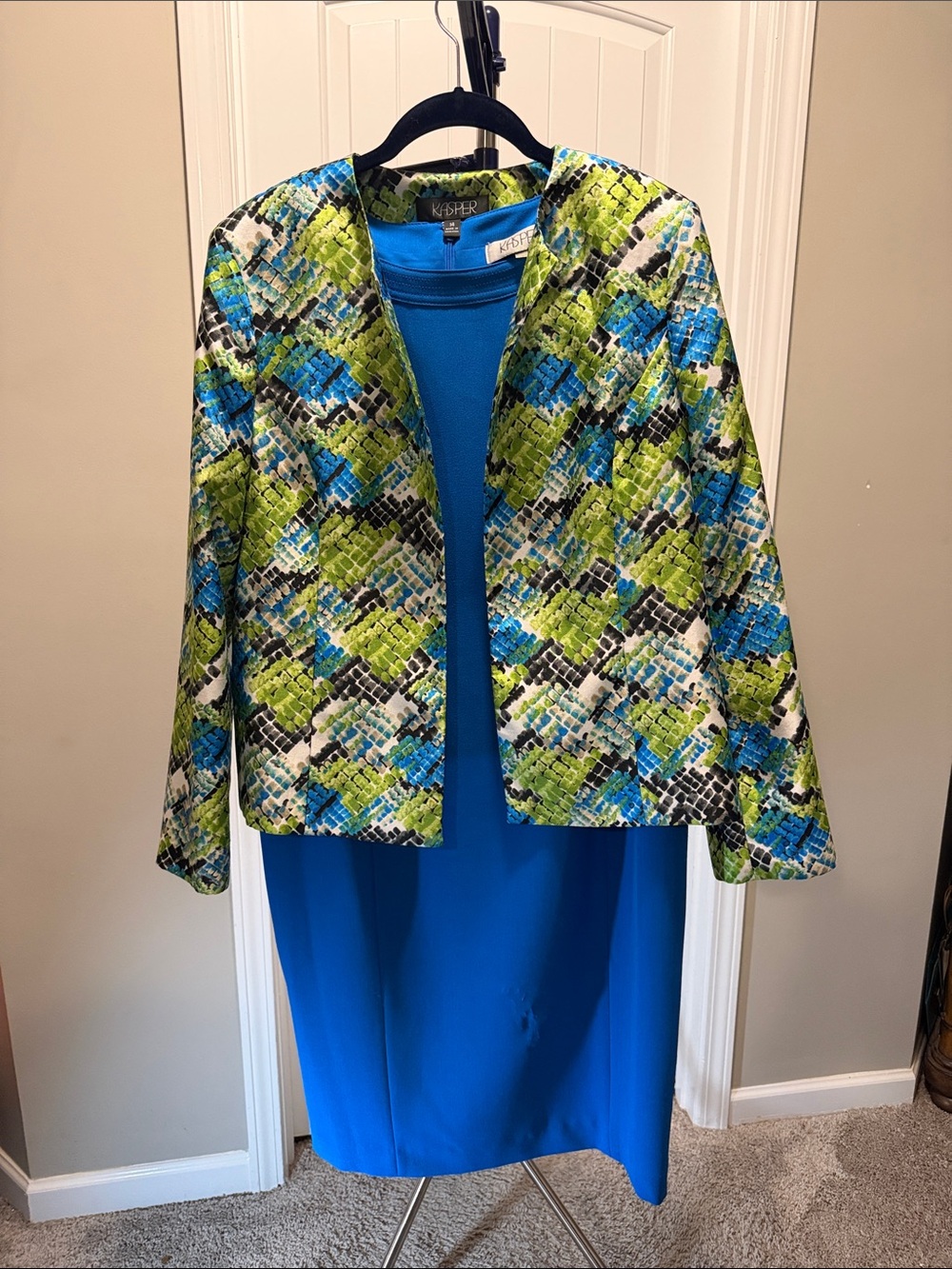 Kasper Green, Blue & Black Printed Open-Front Jacket